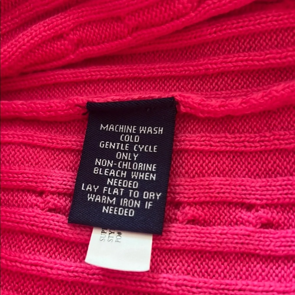 Chaps V-Neck Sweater Pink and White Cable Knit - Picture 6 of 7